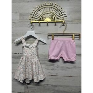 Serendipity Floral Dress and Bloomers Set Girls 9m Pink Blue Eyelet Lace EUC